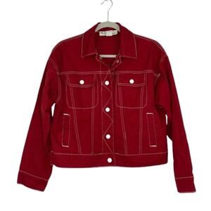 Madeline & Monroe red denim white contrast stitch jacket Small 80s